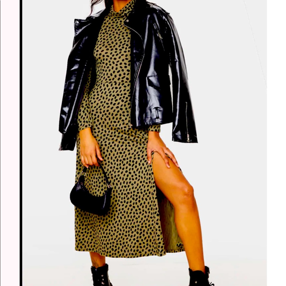 Khaki Dalmatian Sleeve MIDI dress